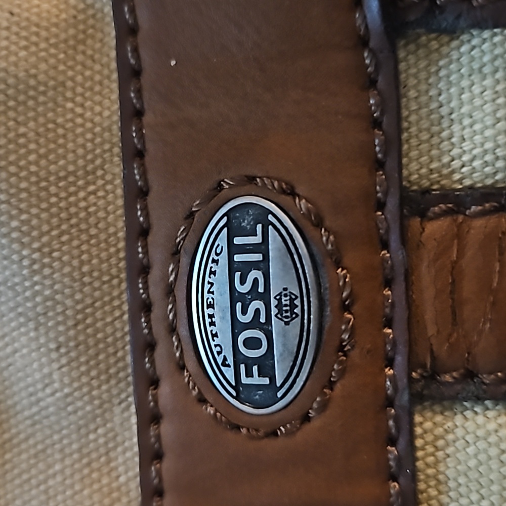 Fossil Tan Canvas And Leather Drawstring Backpack… - image 4